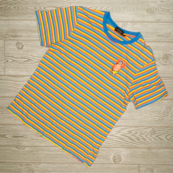 Nickelodeon Patrick Star Short Sleeve Shirt Blue Stripes Embroidered Sz sm - Picture 2 of 6